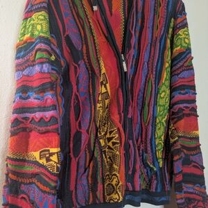 COOGI Multicolor Textured Zip Cardigan with Bold Stripes